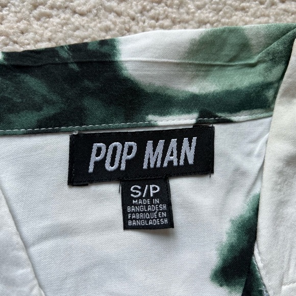 Pop Man Men's Short Sleeve Button Up Shirt Palm Tree Beach Print Green White S - Picture 6 of 13